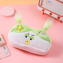Beige and Light Green Hair Cute Plush Monster Pencil Case - Fluffy Stationery Pouch with DIY Styleable Hair for Kids-1