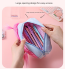 Beige and Light Green Hair Cute Plush Monster Pencil Case - Fluffy Stationery Pouch with DIY Styleable Hair for Kids-3