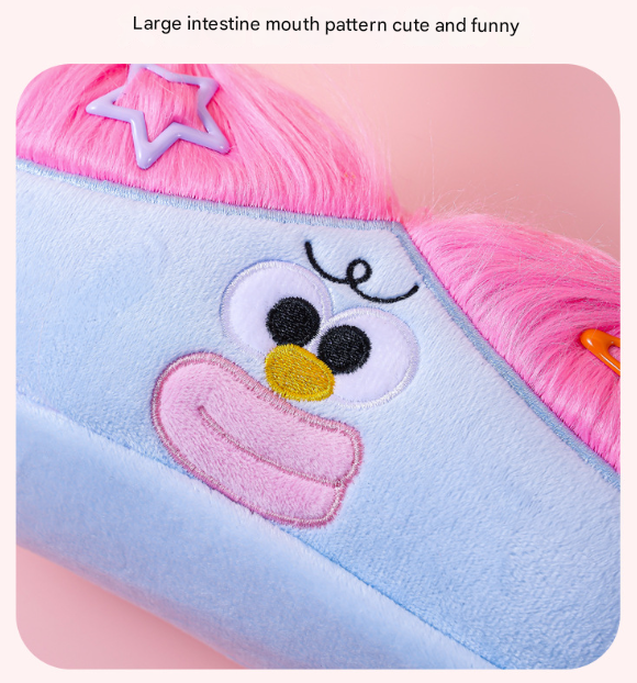 Beige and Light Green Hair Cute Plush Monster Pencil Case - Fluffy Stationery Pouch with DIY Styleable Hair for Kids