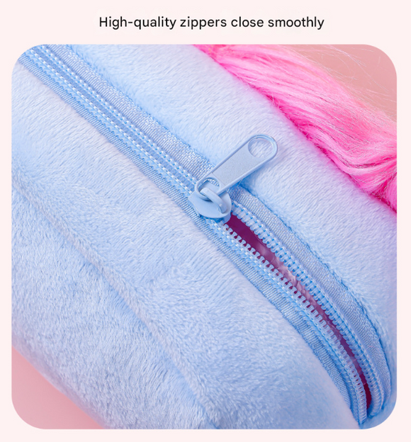 Light Green and Green Hair Cute Plush Monster Pencil Case - Fluffy Stationery Pouch with DIY Styleable Hair for Kids