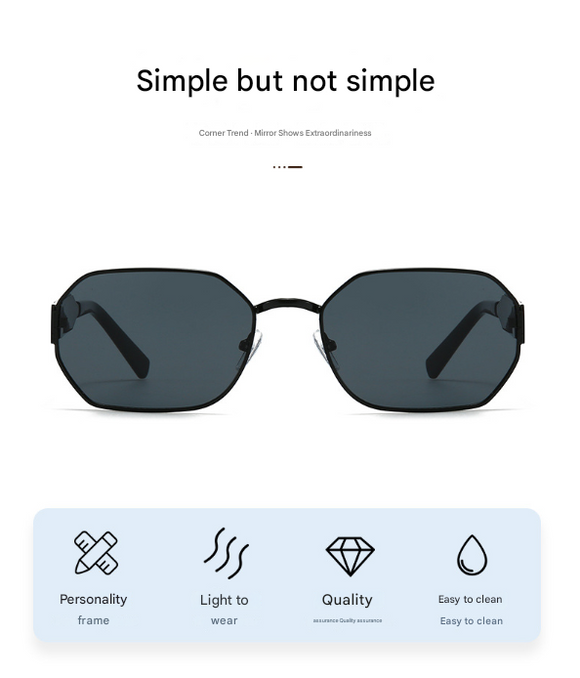 Silver Frame and Grey Lenses Modern Retro Geometric Sunglasses - Chic Metal Frame with UV400 Lenses and Black PU Leather Protective Case