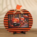 Black and Orange Stripes Pattern Festive Pumpkin Photo Frame - Rustic Halloween Tabletop Picture Holder-1