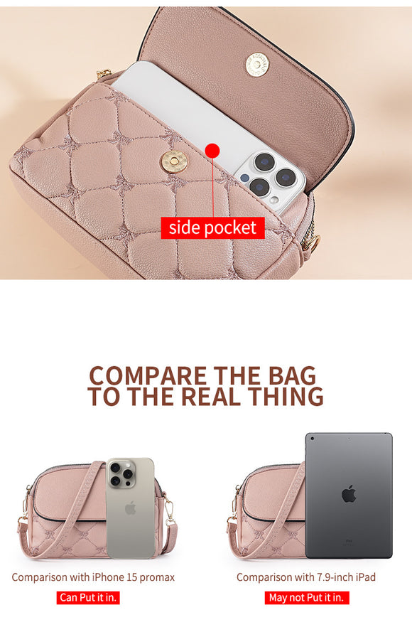 Black Chic Quilted Crossbody Bag - Multi-Compartment PU Leather Shoulder Purse