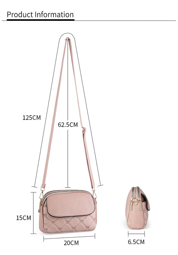 Pink Chic Quilted Crossbody Bag - Multi-Compartment PU Leather Shoulder Purse