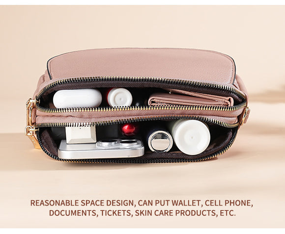 Pink Chic Quilted Crossbody Bag - Multi-Compartment PU Leather Shoulder Purse