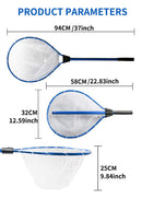 Blue High Strength Large Landing Net - Fishing Net with Long Foldable Handle and Soft Rubber Netting, Dip Net for Fishing, Ideal for Boat, Pier, River Angling-3