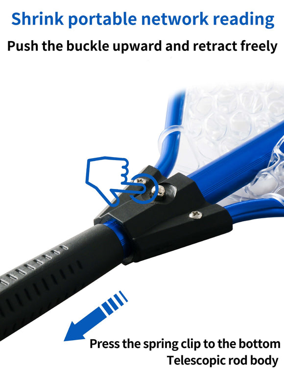 Blue High Strength Large Landing Net - Fishing Net with Long Foldable Handle and Soft Rubber Netting, Dip Net for Fishing, Ideal for Boat, Pier, River Angling