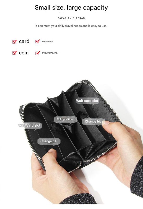 Genuine Leather RFID Blocking Accordion Card Holder & Coin Purse - Large Capacity Zip Wallet(red)