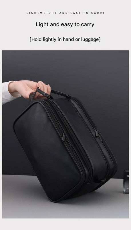 Large Capacity PU Leather Toiletry Bag - Multi-Compartment Dopp Kit & Cosmetic Organizer(black)