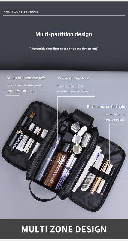 Large Capacity PU Leather Toiletry Bag - Multi-Compartment Dopp Kit & Cosmetic Organizer(black)