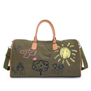 Large Capacity Canvas Travel Duffel Bag with Doodle Print - Weekend & Gym Tote(Green)-1