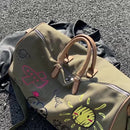 Large Capacity Canvas Travel Duffel Bag with Doodle Print - Weekend & Gym Tote(Green)-2