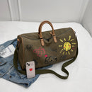 Large Capacity Canvas Travel Duffel Bag with Doodle Print - Weekend & Gym Tote(Coffee)-5