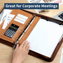 Professional PU Leather A4 Portfolio Binder with Zipper, Handle, Calculator & Clipboard(grey)-2