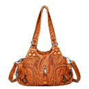 Yellow Women's Vintage Studded Hobo Bag - Soft Washed Leather Multi-Pocket Shoulder & Crossbody Purse-1