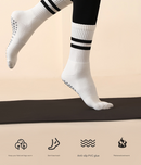 White (3-Pack) Unisex Striped Non-Slip Grip Socks - Cotton Crew Socks for Yoga, Pilates & Home Workouts-3
