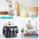 Black Large Multi-Pocket Mesh Beach Tote Bag - Quick-Dry Travel & Gym Organizer with Drawstring Closure-2