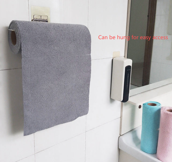 Grey 4-Roll Pack, 80 Sheets Reusable Tear-Off Microfiber Cleaning Cloths - Non-Stick Oil & Absorbent Kitchen Wipes