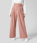 XL Pink Drapey High-Waist Wide-Leg Trousers - Loose Fit Casual Long Pants for Women-1
