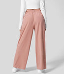 XXL Pink Drapey High-Waist Wide-Leg Trousers - Loose Fit Casual Long Pants for Women-2