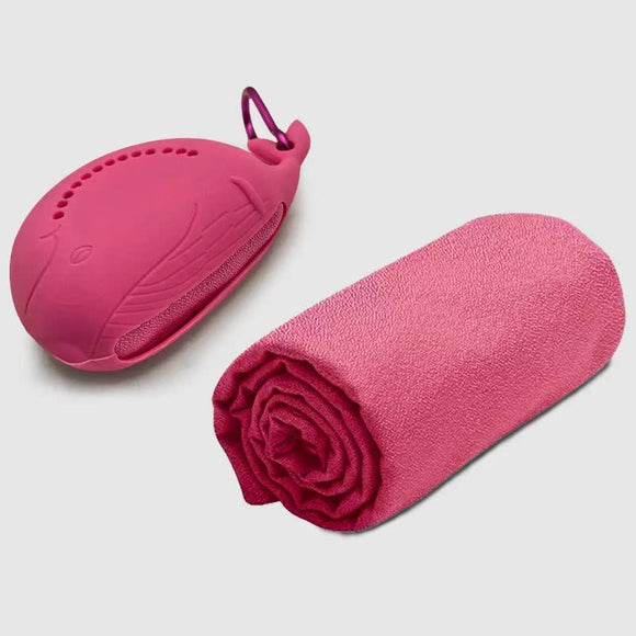 Pink 2-PCS Smart Whale Silicone Case Quick-Dry Towel Set - Portable & Cooling for Gym & Travel