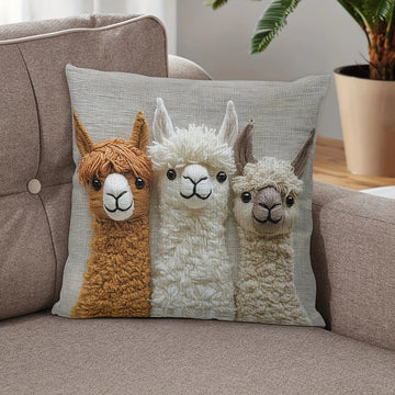4-PCS Vintage Alpaca Friends Decorative Pillow Covers - Single-Sided Print, 45x45cm