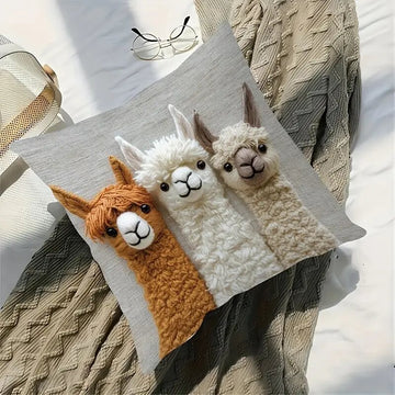 4-PCS Vintage Alpaca Friends Decorative Pillow Covers - Single-Sided Print, 45x45cm - 0