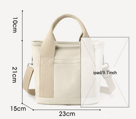 Grey Small Canvas Tote Bag Crossbody Lunch Handbag with Adjustable Strap Fits 9.7 Inch Tablet for Women Daily Work and Travel - 0