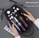 Navy Blue Men's Vintage Canvas Toiletry Bag PU Leather Accent Travel Wash Pouch Large Capacity Shaving Kit Organiser-3