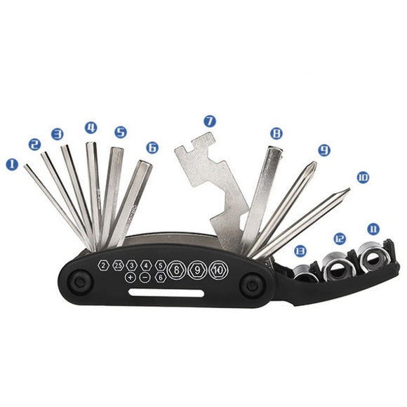 16-in-1 bicycle repair tool kit - multi-tool, tire patch, tire lever & file