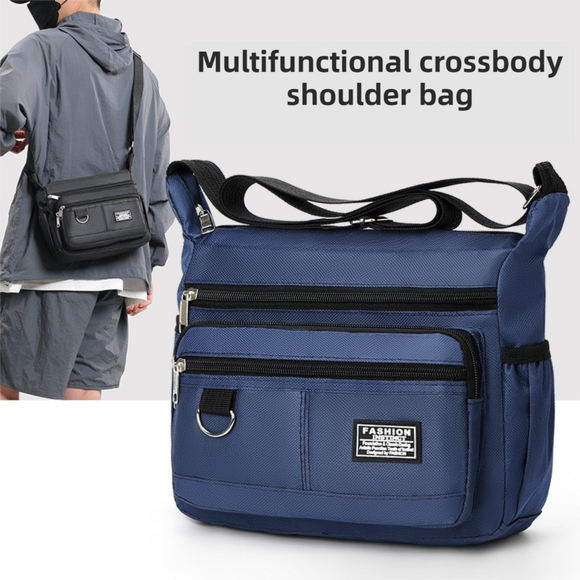 Dark Blue Men's Waterproof Oxford Cloth Crossbody Bag - Durable Anti-Theft Shoulder Backpack for Business, Travel & 10-inch Tablet
