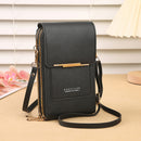 Black Women's Cute Mini PU Leather Crossbody Phone Bag (19x12x4cm) - Touch Screen Window, Vertical Style-1