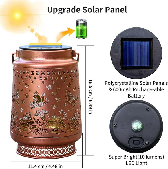 Decorative Solar Butterfly Hanging Lantern(11x11x17CM) - Waterproof Metal Hollow-Carved Outdoor Garden Projection Light for Garden and Patio