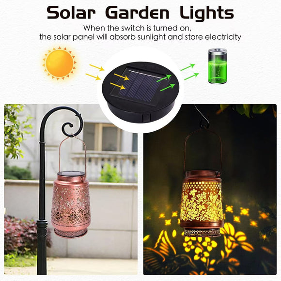 2-Pack Decorative Solar Butterfly Hanging Lantern(11x11x17CM) - Waterproof Metal Hollow-Carved Outdoor Garden Projection Light for Garden and Patio