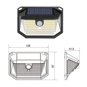 2-Pack Solar Motion Sensor Wall Light(178-Bead LED) -  3 Lighting Modes, IP64 Waterproof, Three-Sided Wide-Angle Lighting for Outdoor Security and Garden Lighting