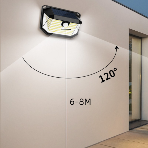 2-Pack Solar Motion Sensor Wall Light(388-Bead LED) -  3 Lighting Modes, IP64 Waterproof, Three-Sided Wide-Angle Lighting for Outdoor Security and Garden Lighting