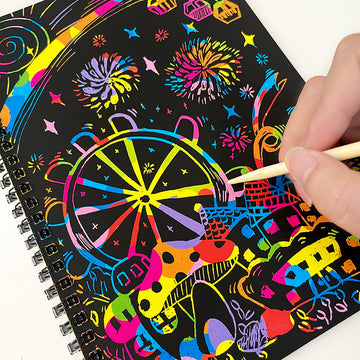 3-Pack DIY Rainbow Scratch Art Books Set - Neon Black Scratch Paper for Kids, Multi-Size (S, M, L) Creative Drawing & Fun - 0