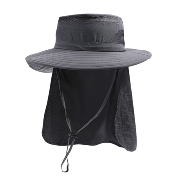 2-Pack Dark Grey Men's Adjustable Sun Protection Hat - Wide Brim, Deep Crown, Quick Dry Breathable Sun Cap with Neck Flap for Hiking & Outdoors