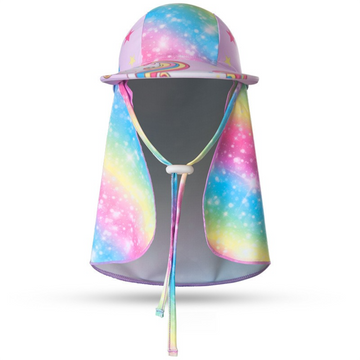 2-Pack Girls' Sun Protection Swim Cap Set - Cute Cartoon Rainbow Horse Pattern, Quick Dry Nylon Swimming & Wading Hat - 0