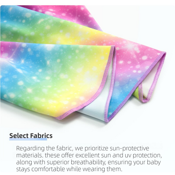 2-Pack Girls' Sun Protection Swim Cap Set - Cute Cartoon Rainbow Horse Pattern, Quick Dry Nylon Swimming & Wading Hat