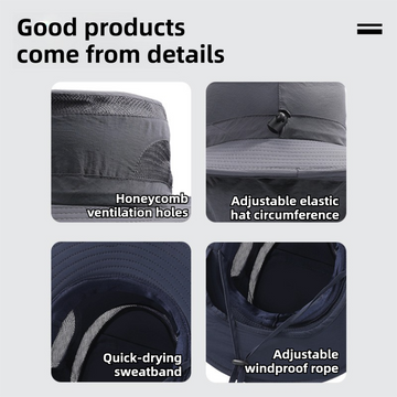 2-Pack Dark Blue Men's Adjustable Sun Protection Hat - Wide Brim, Deep Crown, Quick Dry Breathable Sun Cap with Neck Flap for Hiking & Outdoors - 0