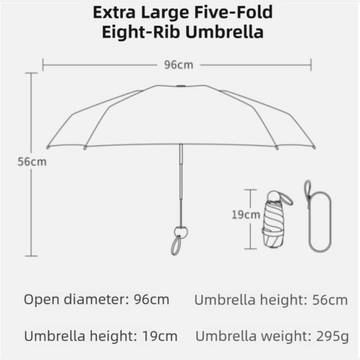 2-Pack Pink Ultra-Compact 5-Fold Waterproof All-Weather Umbrella for Women - Heart Pattern, Black Glue UV Protection, 8-Rib Frame,  Portable Capsule Parasol - 0