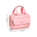 Pink Portable Womens' Luxury Crazy Horse PU Leather Hanging Travel Toiletry Bag -  Waterproof Cosmetic Bag, Easy Visibility & Durable-1