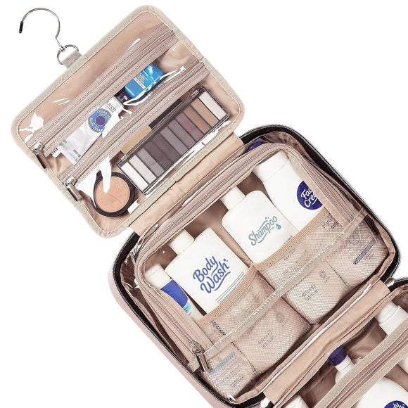 Dark Blue Large Capacity Hanging Toiletry Bag for Women(30.5 x 22.5 x 12 cm) - Checked Pattern Waterproof Cosmetic Organizer, Dry/Wet Separation & Multi-Compartment