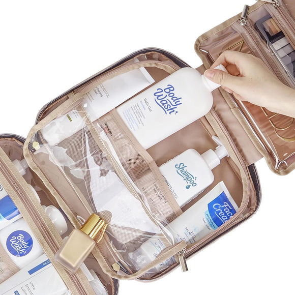 Light Blue Large Capacity Hanging Toiletry Bag for Women(30.5 x 22.5 x 12 cm) - Checked Pattern Waterproof Cosmetic Organizer, Dry/Wet Separation & Multi-Compartment