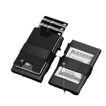 2-Pack Black Metal Thin Slim Men Women Pop Up Wallet (10.1 x 6.9 x 1.7 cm) - RFID Anti-theft Card Holder with box - 0