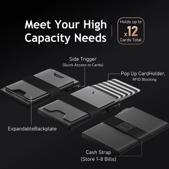 2-Pack Black Metal Thin Slim Men Women Pop Up Wallet (10.1 x 6.9 x 1.7 cm) - RFID Anti-theft Card Holder with box