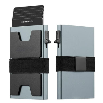 2-Pack Grey Metal Thin Slim Men Women Pop Up Wallet (10.1 x 6.9 x 1.7 cm) - RFID Anti-theft Card Holder with box