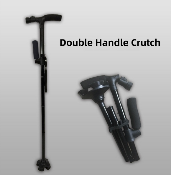 Folding LED Walking Cane with Dual Handle - Adjustable(88-98CM), Anti-Slip 4-Prong Base, and Stand-Up Function for Seniors