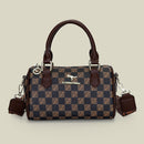 Brown checkered pattern Stylish PU Leather Boston Bag - Elegant Retro Single Shoulder Crossbody Handbag for Women-1